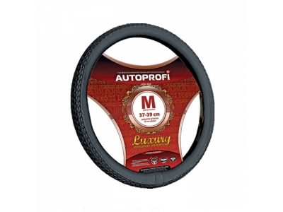 Оплётка руля "Luxury" имитация кожи плетение (черный) (М)