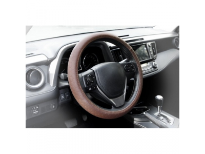 Оплетка, иск. кожа с тиснением, коричневая, 42 см / XL