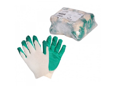 Перчатки ХБ с латексным покрытием ладони, зеленые (1 пара)
